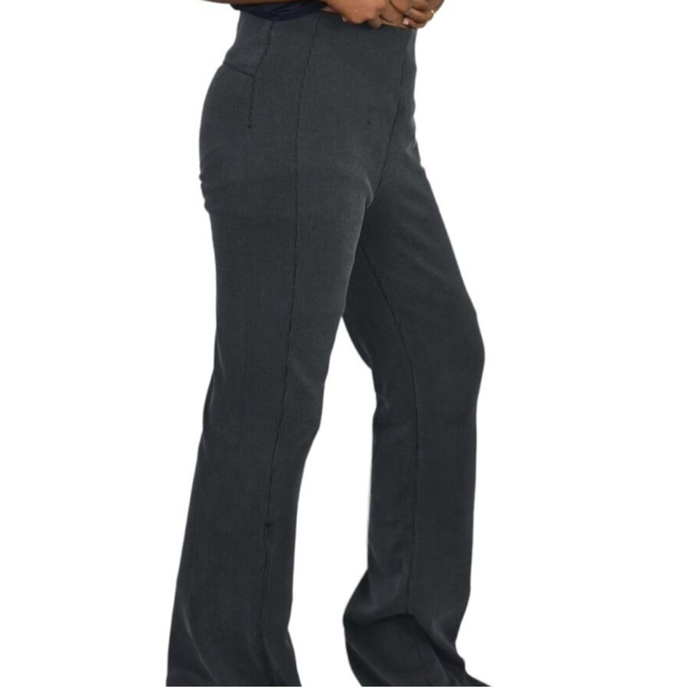 Lululemon Brushed Softstream Pants Black Flare Ribbed High Rise Pull On Size 10